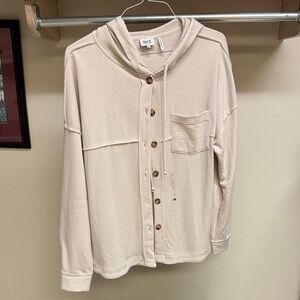 BKE Ivory Button-Front Hooded Top